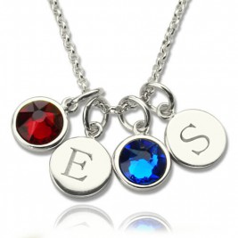 Personalised Double Initial Charm Necklace with Birthstone