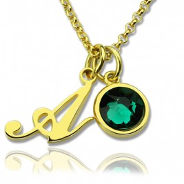 Custom Birthstone Initial Necklace 18ct Gold Plated