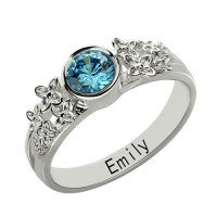 Personalised Flower Engagement Birthstone Name Ring Sterling Silver