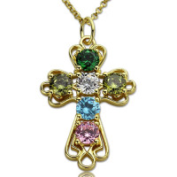 Personalised Cross necklace with Birthstones Gold Plated Silver