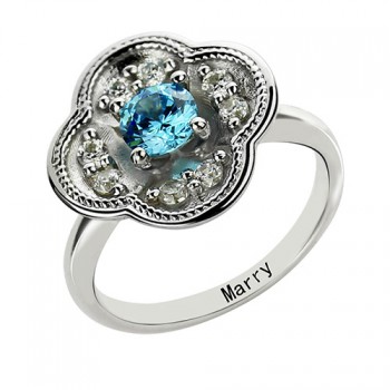 Birthstone Blossoming Love Engagement Ring Sterling Silver