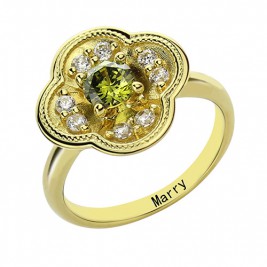 Blossoming Engagement Ring Engraved Birthstone 18ct Gold Plated