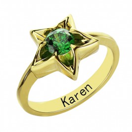 Personalised Star Ring with Birthstone Gold Plated Silver