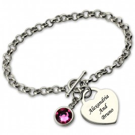 Personalised Charm Bracelet with Birthstone  Name Sterling Silver
