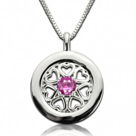 Birthstone Hearts All Around Pendant Necklace Sterling Silver