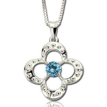 Birthstone Four Clover Good Lucky Charm Necklace Sterling Silver