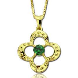 Clover Lucky Charm Necklace with Birthstone 18ct Gold Plated