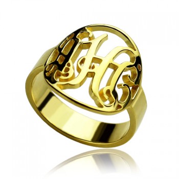 Custom Circle Cut Out Monogrammed Ring 18ct Gold Plated
