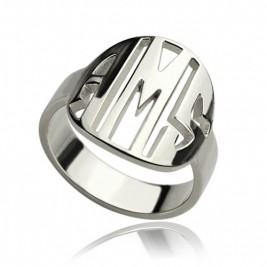 Personalised Cut Out Block Monogram Ring Sterling Silver