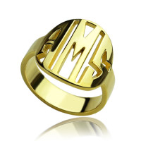 Personalised Block Circle Monogram Ring 18ct Gold Plated