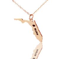 Custom Florida State USA Map Necklace With Heart  Name Rose Gold