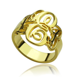 Interlocking Three Initials Monogram Ring 18ct Gold Plated