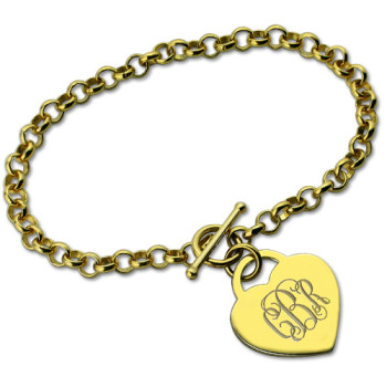 Heart Monogram Initial Charm Bracelets In 18ct Gold Plated