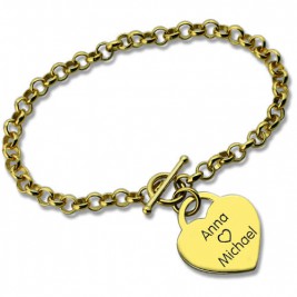 Personalised Heart Name Bracelets 18ct Gold Plated