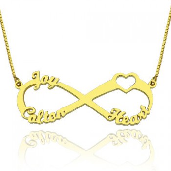 Heart Infinity Necklace 1-3 Names 18ct Gold Plated