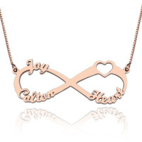 Heart Infinity Necklace 1-3 Names 18ct Rose Gold Plated