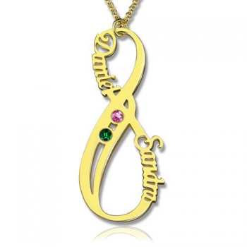 Vertical Infinity Name Necklace with Birthstones 18ct Gold Plated