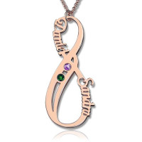 Vertical Infinity Sign Necklace with Birthstones 18ct Rose Gold Plated