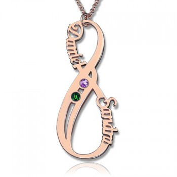 Vertical Infinity Sign Necklace with Birthstones 18ct Rose Gold Plated