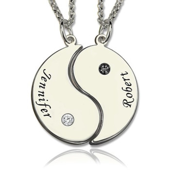 Gifts for Him  Her - Yin Yang Necklace Set with Name  Birthstone