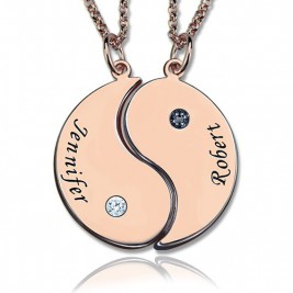 Yin Yang 2 names Necklace with Birthstone Rose Gold