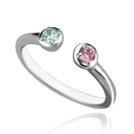 2 Stone Dual Birthstone Cuff Ring Sterling Silver