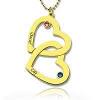 Custom Birthstone Heart in Heart Name Necklace 18ct Gold Plated