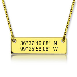 GPS Map Nautical Coordinates Necklace Silver in 18ct Gold Plated