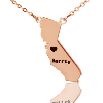 California State Shaped Necklaces With Heart  Name 18ct Rose Gold Plated