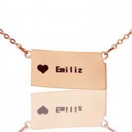 Custom Kansas State Shaped Necklaces With Heart  Name Rose Gold