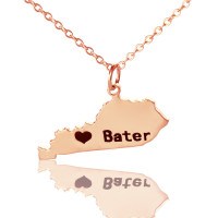 Custom Kentucky State Shaped Necklaces With Heart  Name Rose Gold