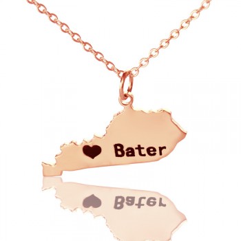 Custom Kentucky State Shaped Necklaces With Heart  Name Rose Gold