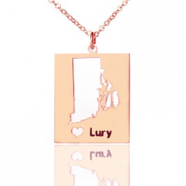 Personalised Rhode State Dog Tag With Heart  Name Rose Gold Plate