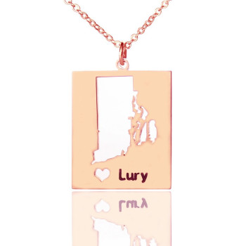 Personalised Rhode State Dog Tag With Heart  Name Rose Gold Plate