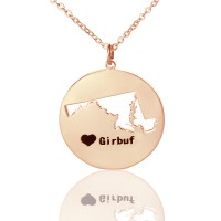 Custom Maryland Disc State Necklaces With Heart  Name Rose Gold
