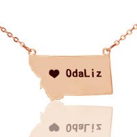 Custom Montana State Shaped Necklaces With Heart  Name Rose Gold