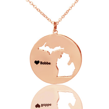 Custom Michigan Disc State Necklaces With Heart  Name Rose Gold