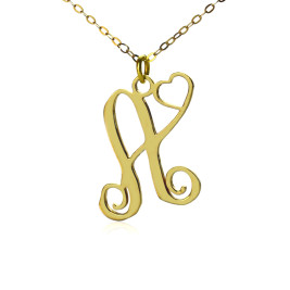 Personalised One Initial With Heart Monogram Necklace in 18ct Solid Gold