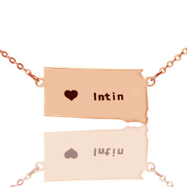 South Dakota State Shaped Necklaces With Heart  Name Rose Gold