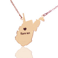 West Virginia State Shaped Necklaces With Heart  Name Rose Gold