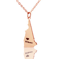 Custom New Hampshire State Shaped Necklaces With Heart  Name Rose Gold