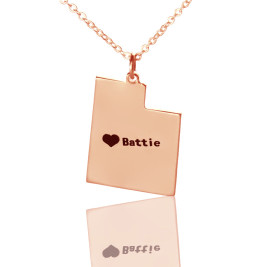 Custom Utah State Shaped Necklaces With Heart  Name Rose Gold