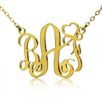 Personalised Initial Monogram Necklace 18ct Solid Gold With Heart