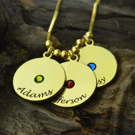 Mother's Disc and Birthstone Charm Necklace 18ct Gold Plated