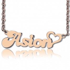 Personalised BANANA Font Heart Shape Name Necklace 18ct Rose Gold Plated