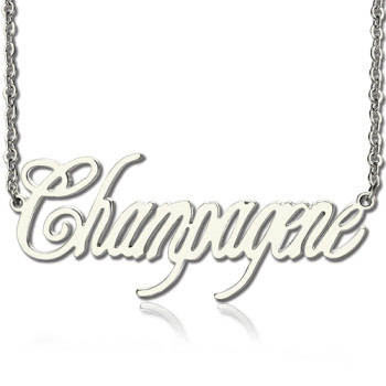 Solid White Gold Personalised Champagne Font Name Necklace