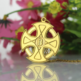 Engraved Celtic Cross Necklace 18ct Gold Plated 925 Silver