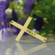 Gold Plated Silver Latin Cross Necklace Engraved Name 1.6"