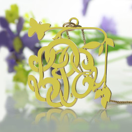 Vines  Butterfly Monogram Initial Necklace 18ct Gold Plated