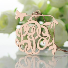 Butterfly and Vines Monogrammed Necklace 18ct Rose Gold Plated